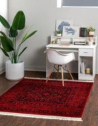 Unique Loom Tekke Collection Area Rug - Sheibani (5' 3" Square, Red/ Black)