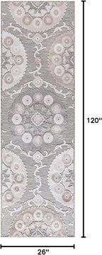 CAMILSON Runner Outdoor Rugs Oriental Retro Traditional Floral Medallion Area Rug 2x10 Non-Shedding Stain Resistant Indoor Carpet for Bathroom Hallway Kitchen Office (2 x 10 / Beige)