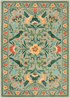 Moynesa Living Room Rug 5x7, Washable Modern Farmhouse Green Area Rugs for Bedroom Dining Room, Country Floral Bird Print Pattern Carpet, Aesthetic Home Decorations Open Floor Areas Protection