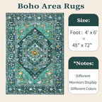 SERISSA 4x6 Boho Bedroom Rug, Washable Non Slip Vintage Teal Area Rugs, Ultra Soft Print Distressed Tribal Entry Rug Low-Pile Throw Carpet for Nursery Dorm Kitchen Living Room Decor