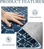 Lahome Moroccan Blue 3x5 Non-Slip Washable Soft Rug for Bedroom Floor Throw, Geometric Print Distressed Indoor Modern Rug for Entryway, Dining Room, Bathroom