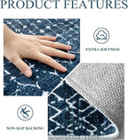 Lahome Moroccan Washable Kitchen Runner 2x8 Carpet Runners for Hallway 8Ft Low-Profile Non-Slip, Indoor Geometric Print Distressed Rug for Entryway Laundry Room Foyer, (Blue,2'x8')