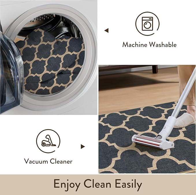 Lahome Moroccan 3x5 Outdoor Rug, Easy Jute Blue Washable Rug for Entryway Front Porch, Geometric Trellis Woven Non Slip Door Mat for Entrance, Thin Non Shedding Farmhouse Throw Rugs for Balcony