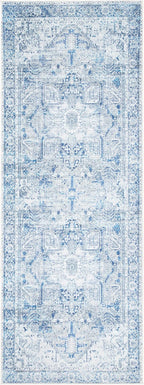 Bloom Rugs Washable Non-Slip 12 ft Runner - Blue/Gray Traditional Runner for Entryway, Hallway, Bathroom, and Kitchen - Exact Size: 2.5' x 12'