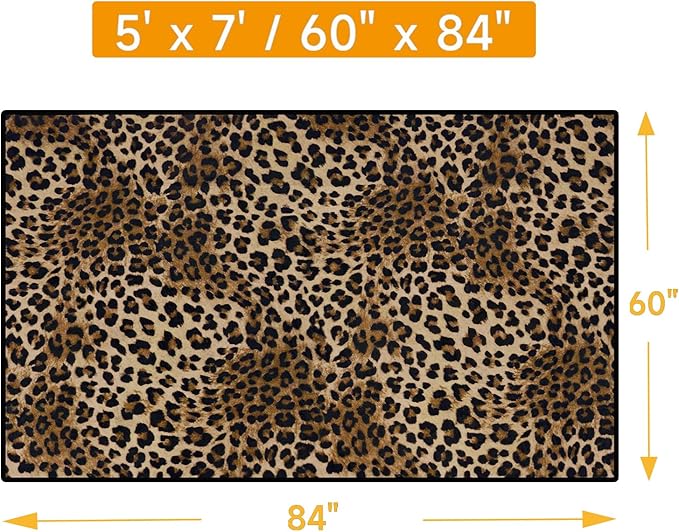 Leopard Rug 5x7 Washable Animal Print Rug Living Room Large Carpet Soft Non-Slip, Non-Shedding Brown Carpet for Office Dormitory Bedroom