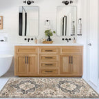 ReaLife Rugs Machine Washable Area Rug Runner - Living Room Bedroom Bathroom Kitchen Entryway Office - Padded Low Pile Stain Resistant Premium - Boho Farmhouse Vintage - Joy - Brown Beige 2'6" x 10'