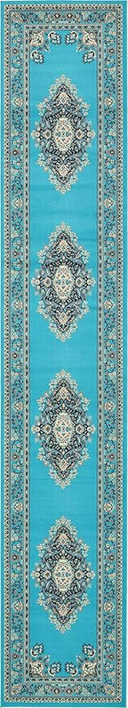 Unique Loom Reza Collection Traditional Persian Style Area Rug, 3 ft x 16 ft 5 in, Turquoise/Ivory