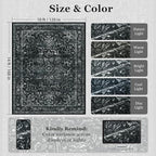 Black White Large 10x14 Area Rugs, Washable Non Slip Big Rug for Living Room Bedroom, Distressed Medallion Vintage Dark Big Carpet Rugs for Dinig Room Family Rooms, Low Pile Thin