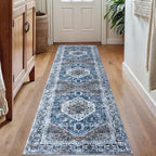 KOZYFLY Runners for Hallways 2x7 Ft Washable Kitchen Runner Rug Boho Runner Rug for Entryway Indoor Blue Printed Oriental Faux Wool Floor Carpet Runner for Bedroom Kitchen Hall