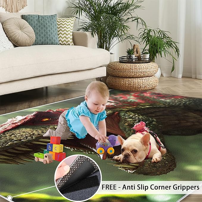 Dinosaurs Rugs for Bedroom - 6x8 Area Rug - 3D Dinosaurs Rugs for Living Room, Forest Animals Rug, Non-Slip Washable Home Decor Carpet