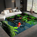 Pond Koi Fish Living Room Rug, 4x5ft, Summer Greenery Moss Stream Indoor Decor Carpet, with Non-Slip Backing Absorbent Thin Mat, Soft Easy Clean Washable Rugs for Office Entryway