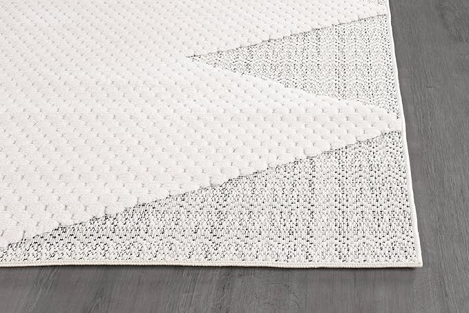 Modern Micro Loop Indoor Area Rugs for Living Room Bedroom Kitchen Geometric Triangle White 5x7 Luxury Durable Low and High Pile Non-Shedding Stain Resistant Soft Area Carpet 5 x 7
