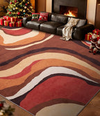 YIHOUSE Burnt Orange Rug 8x10 Washable,Alfombras para Salas,Farmhouse Brown Retro Carpets,Geometric Abstract Wavy Rug for Living Room,Unique Colorful Rugs for Bedroom,Dining Room