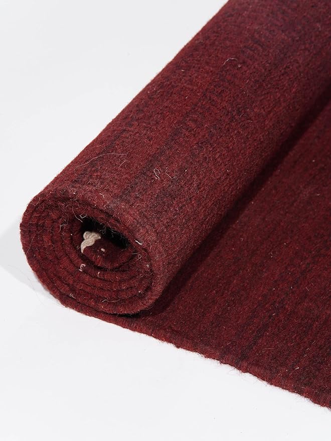 Rugsotic Carpets Hand Woven Flat Weave Kilim Wool 4'x6' Area Rug Solid Burgundy D00111