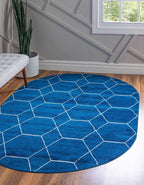 Unique Loom Trellis Frieze Collection Area Rug - Geometric (7' 10" x 10' Oval, Navy Blue/ Ivory)