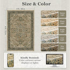 Vintage Medallion 4x6 Area Rugs for Living Room, Washable Non Slip Bedroom Bedside Throw Rug, Distressed Printed Low Pile Carpet for Entryway/Home Office/Kitchen, Multi Brown/Green