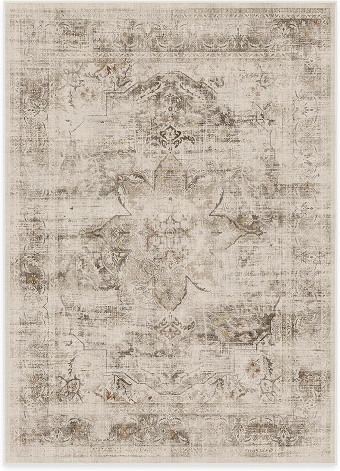 RUGGABLE Washable Vintage Area Rug – Sarrah Hazel 5x7, Stain-Resistant, Non-Slip – Medium Machine Washable Rugs for Living Room, Bedroom, Hallway, Entryway & Office–with Cushioned Pad