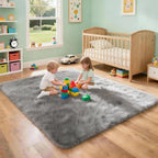 4x6 Solid Fluffy Grey Area Rug – Washable, Durable, Living Room Rug, Non-Slip High Pile Shag Rugs for Bedroom, Living Room, Bedside, Dorms, Nursery Rooms, Kids Room, Soft Indoor Floor Carpet