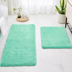 Bathroom Rug 24x48 Non Slip Fluffy Bath Mat for Bathroom Floor Washable Plush Luxury Bath Rug for Tub Soft Absorbent Shower Mat, Spa Blue