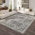 Rugcomf 8x10 Rug Washable Boho Soft Large Area Rug Non-Slip Faux Wool Vintage Rug for Living Room, Farmhouse, Dining Room, Indoor, Kids Playroom (Grey)