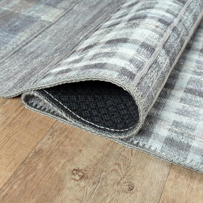 Bloom Rugs Washable Non-Slip 9' x 12' Rug - Gray Striped Area Rug for Living Room, Bedroom, Dining Room, and Kitchen - Exact Size: 9' x 12'
