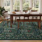 9x12 Area Rug Living Room Rug - Floral Vintage Forest Washable Carpet, Low Pile Non-Slip Stain Resistance Boho Soft Large Carpet for Bedroom, Dining Room Under Table, Farmhouse (9'x12' Dark Green)