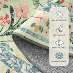 Lahome Washable 5x7 Area Rugs, Boho Pink and Green Floral Living Room Rug Non Slip, Vintage Girls Bedroom Indoor Carpet for Nursery Playroom Kitchen, Green/Multi