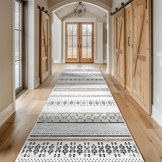 BESTSWEETIE 2x8 Area Rugs for Living Room Washable Moroccan Farmhouse Neutral Geometric Low Pile Non-Slip Soft Print Pattern Rug for Bedroom Kitchen Dining Room Entryway Black/Brown
