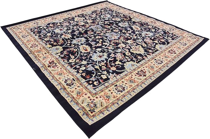 Unique Loom Sialk Hill Collection Area Rug - Washington (8' Square Navy Blue/Cream)