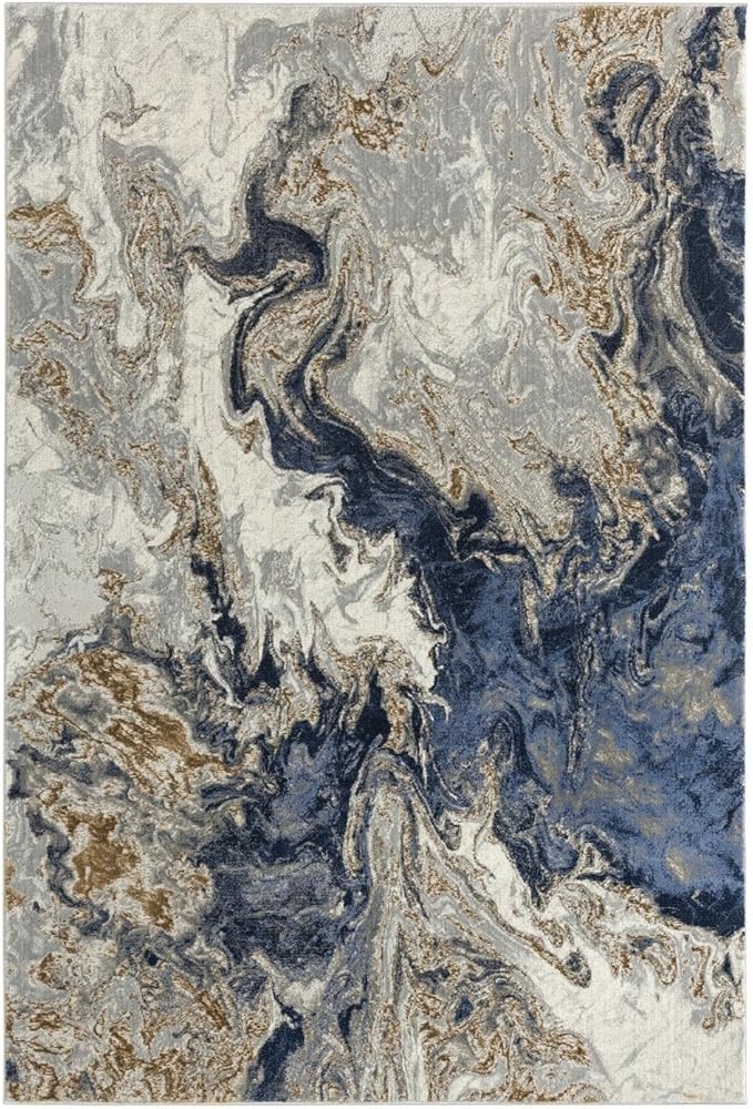 LUXE WEAVERS Marble Collection Blue Area Rug 6x9 Modern Abstract Swirl Design Non-Shedding Carpet