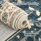 Large Vintage Area Rugs 9x12 for Living Room, Dark Distressed Medallion Printed Big Carpet Rugs for Bedroom, Washable Non Slip Low Pile Thin Rugs for Dining Room, Deep Blue/Multi