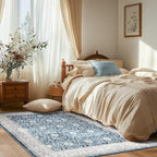 jinchan Floral Area Rugs 4x6 Machine Washable Vintage Distressed Boho Design Throw Rug Stain Resistant Carpet Low Pile Ultra-Thin Non-Slip for Bedroom Living Room Dining Room Kitchen(4‘x6', Drak Blue)