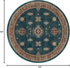 RUGGABLE Washable Vintage Area Rug – Verena Teal Blue 6 ft Round, Stain-Resistant, Non-Slip – Medium Machine Washable Rugs for Living Room, Bedroom, Hallway, Entryway & Office–with Cushioned Pad