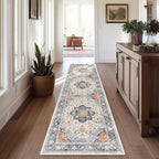 vivorug Runner Rug 2'x8' Washable Non-Slip Boho Runners for Hallways Kitchen Entryway Laundry Room Carpet Hallway Runner Orange/Navy