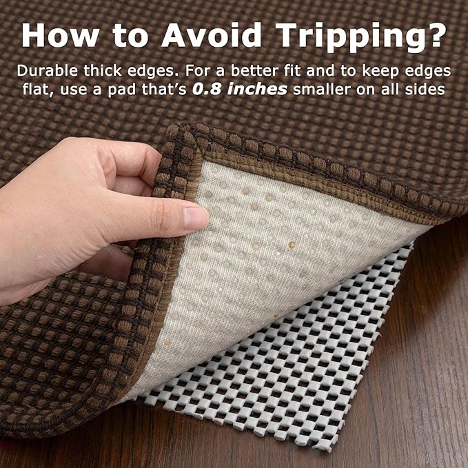 KOZYFLY Washable Area Rug 5x7 ft Rubber Backed Non Slip Rugs for Living Room Braided Cotton Bedroom Rug Woven Office Rugs Indoor Floor Carpets for Dining Bedroom Living Room, Reddish Brown/Coffee
