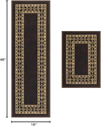 Antep Rugs Alfombras Modern Bordered 2pc Non-Skid (Non-Slip) Low Profile Pile Rubber Backing Indoor Kitchen Runner Rugs (Brown Beige, 2pc Set)