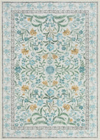 Lahome Blue 5x7 Area Rugs for Living Room, Boho Floral Washable Girls Bedroom Rug, Soft Retro Non-Slip Kids Nursery Carpet for Playroom Apartment Decor