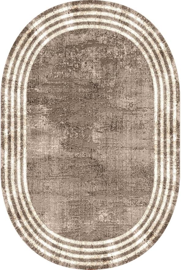 Country Earth Tone Brown Minimalist Distressed Home Office Rugs 5x7 for Living Room Bedroom Diningrooom Machine Washable Soft Thick Area Rug Nursery Dorm Kitchen Oval Geometric Bordered Large Carpet