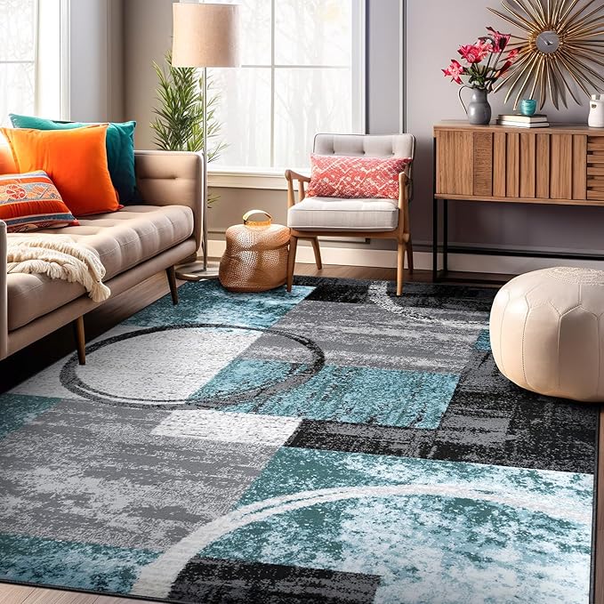 Rugshop Contemporary Circle Design Area Rug, Durable Fade-Resistant Carpet Alfombras for Bedroom, Living Room and Dining Room, Gray, 5'3" x 7'3"