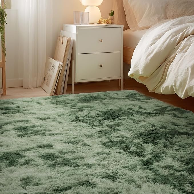 Andency Soft Area Rugs for Living Room Bedroom, 3x5 Non-Slip Fluffy Shag Carpet, Indoor Floor Fuzzy Shaggy Living Room Plush Rug for Kids Dorm Nursery Home Decor Aesthetic, Tie-Dyed Army Green