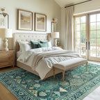 Bavni Washable Rug 6x9 Area Rug for Living Room Bedroom Dining, Washable Vintage Print Carpet, Ultra-Thin Chenille Low Pile Lightweight Rug with Non Slip Backing, Dark Green