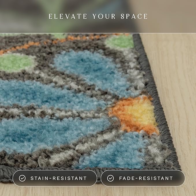 Maples Rugs Reggie Floral Runner Rug - Made in USA - Washable, Non Slip Indoor Carpet for Kitchen, Hallway, and Laundry Room, 2' x 9', Dark Grey