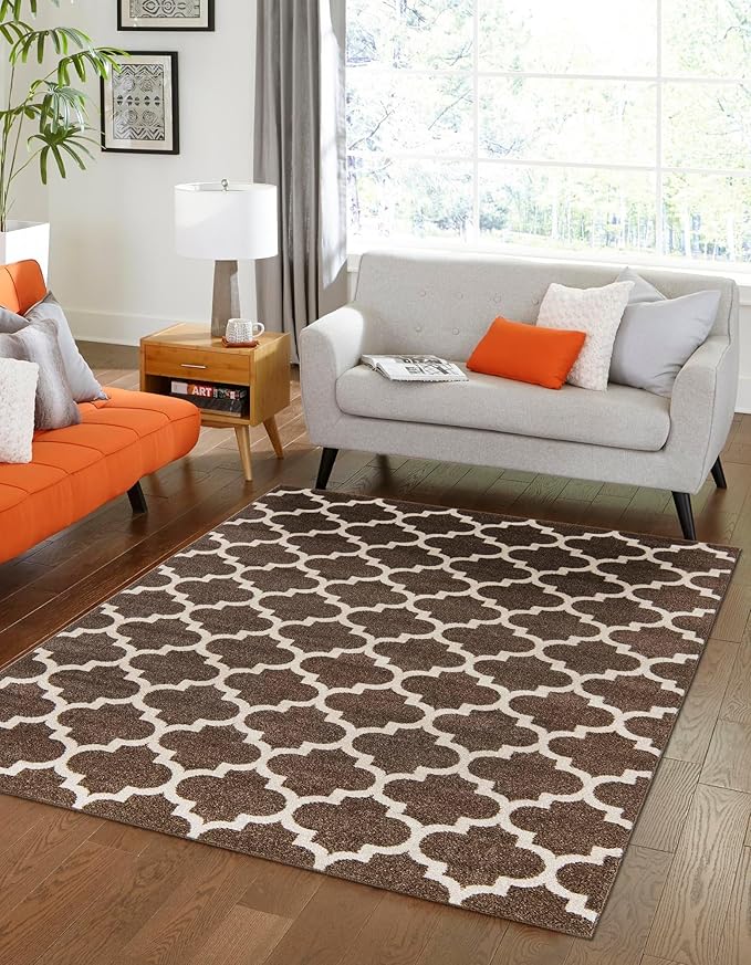 Rugs.com Lattice Collection Rug – 6x9 Brown Medium-Pile Rug Perfect for Bedrooms, Dining Rooms, Living Rooms