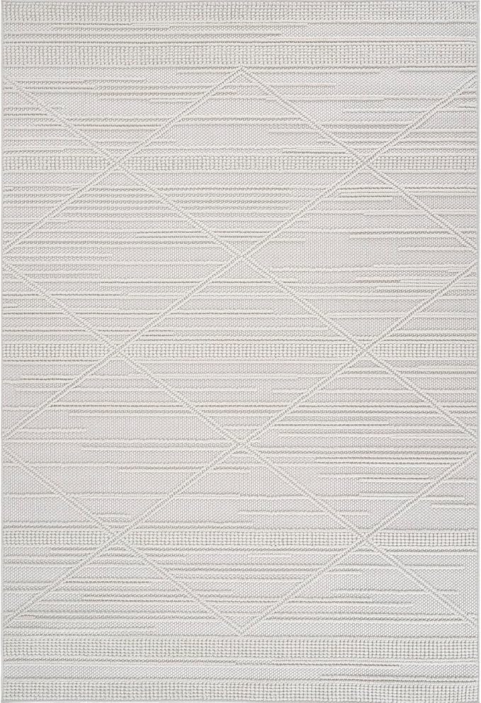 CAMILSON Micro Loop Rug 10x14 Modern Luxury Geometric Pattern Large Area Rugs Soft High and Low Pile Stain Resistant Easy-Cleaning Non-Shedding for Living Room Office Indoor Carpet (10 x 14 / White)