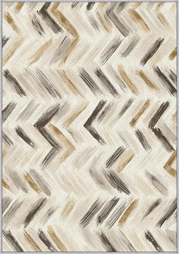 Washable 4x4 Chevron Rug Living Room, Modern Abstract Art Design Area Rugs for Bedroom, Chevron Home Decor Carpet, Low Pile, Non Slip, Kids & Pet Friendly (N4189)