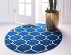 Rugs.com Lattice Frieze Collection Rug – 5' Round Navy Blue Medium Rug Perfect for Kitchens, Dining Rooms