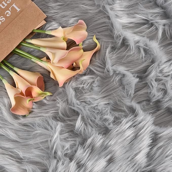 Latepis 2x8 Runner Non-Slip Grey Fluffy Rugs for Bedroom Washable Faux Sheep Skin Rug for Living Room Home Decor Rectangle