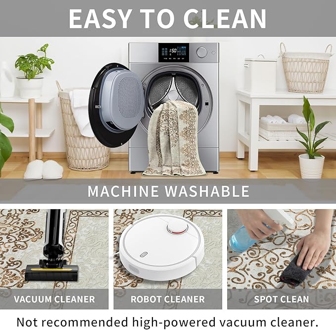 Easy-Going Round Rug 6ft Area Rug Washable Boho Neutral Circle Rugs for Living Room Non-Slip Bedroom Rug Low Pile Lightweight Floral Brown Print Vintage Throw Rug for Dining Room Kitchen Home Office