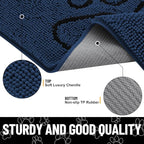 Smiry Dog Door Mat for Muddy Paws, Absorbent Dirt Trapper Non Slip Quick Dry Washable Chenille Mat for Mud Dogs, Entry Rug for Indoor and Outdoor (30x20 Inches, Dark Blue and Black)