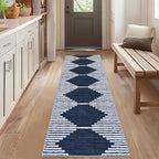 HelloTree Hallway Runner Rug，2x6 Moroccan Modern Stripe Carpet Washable Machine Bathroom Runner Bohemian Design Modern Soft Non Slip Indoor Rug for Entryway Hallway Laundry Room Bedroom-Blue